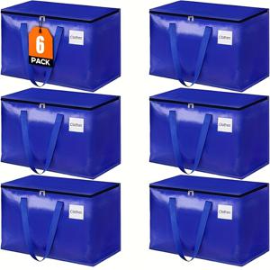 TEMU 6개 대형 이사 가방 세트, 90L 용량, 지퍼형 방수 의류 보관 가방, 의류, 여행, 캠핑, 공구 보관, 가정 정리, 통에 뚜껑이 있는 보관용, 담요, 침구, 속옷, 튼튼한 패브릭 정리함 박스에 적합