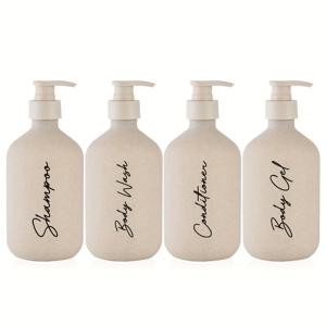 TEMU 4개 세트 500ml 리필 가능한 욕실 비누 디스펜서 병 + 라벨 4개 포함, 샴푸/컨디셔너/바디로션/샤워젤용, 밀짚 소재 화장품 디스펜서 병