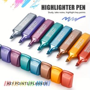 TEMU 8색 메탈릭 글리터 하이라이터, 쉬머 펜 세트, 1-5mm 치즐 팁, 빠른 건조 및 번짐 방지 (저널링 및 미술용)