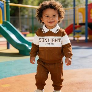 TEMU 남아용 패션 세트 2pcs, 레터 프린트 컬러 자카드 상의 + 자카드 신축성 허리 바지, 봄/가을 아웃도어 의상, 가을/겨울용으로 편안함, 야외, 학교, 여행에 적합 - 남아용 완벽한 선물, 야외 활동에 최적