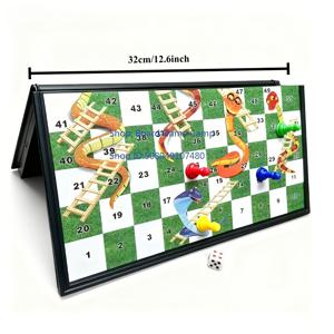 TEMU 32Cm-12.69Inch 뱀 사다리 자석 보드 게임, 접이식으로 휴대하기 쉬움, 가족 친구 모임 파티 및 여행용 전략 활동