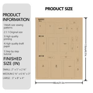 TEMU 3사이즈 박시 툴 파우치 재봉틀 패턴 - 대형, 중형, 소형 박스 디자인 1:1 스케일 템플릿, 수제 가방 만들기, DIY 재봉 및 초보자 친화적 공예용 종이 공예 패턴