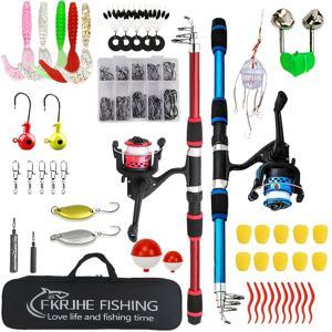 TEMU 2개 낚시 세트 - 텔레스코픽 낚싯대 2개, 스피닝 릴 2개, 낚시 가방 1개, 미끼 상자 1개, 훅, 반짝이 및 액세서리 포함