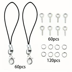 TEMU 120개/240개 블랙 랍스터 클로 폰 스트랩, 아이 핀, 오픈 점프 링 세트 - 브레이드 폰 체인, 가방 인형 펜던트 링, 장식 커넥터, 나일론 펜던트 코드, 랍스터 클로 폰 체인, 손목 스트랩, 매달기 장식 키체인 액세서리, 목걸이 팔찌 액세서리, 비즈 주얼리 재료 액세서리용