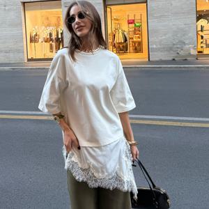 TEMU 비대칭 레이스 패치워크 롱 드레스 가을 화이트 긴팔 외출용 드레시 점퍼 여성용 데미시즌 우아한 블라우스