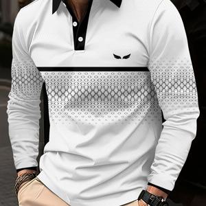 TEMU 남성용 3D 프린팅 패턴 긴팔 셔츠, 가우ィ 패턴 디자인, 캐주얼용, 스포티한 스타일