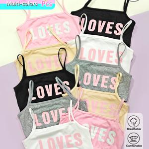 TEMU 7피스 여아용 편안한 발달용 탱크 탑, LOVES 디자인, 여학생용 캐미솔 브라, 스마트 , 사랑스러운 딸과 손자/손녀를 위한 선물