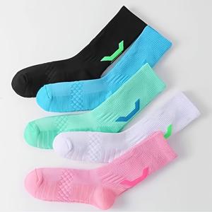 TEMU 남녀공용 전문가용 스포츠 양말 5켤레, 두꺼운 타월 바닥, 흡습성, 통기성, 미끄럼 방지, 긴소매 양말