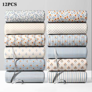 TEMU 12개 세트 신선한 컨트리 스타일 프린트 패브릭 세트 - 파란색과 흰색 꽃무늬, 체크무늬, 줄무늬, 물방울 무늬 12가지 색상. 100% 폴리에스터 원단. DIY 공예 프로젝트, DIY 지갑 만들기, DIY 재봉 재료에 적합, 공예 애호가를 위한 필수 아이템, DIY 가방. 새해, 발렌타인데이, 어머니날, 휴일 선물로 완벽!