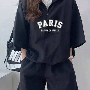 TEMU 캐주얼 트레이닝복 세트 여성 여름 2026 신상 반팔 반바지 캠퍼스풍 귀여운 소녀 달리기 2종 세트