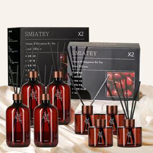 TEMU 스미어티 실속형 500ML 대용량 실내디퓨저+유리병 2개+ 섬유스틱 10p 실내방향제 집들이선물