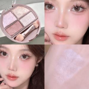 TEMU 핑크 쉬머 애교살 아이섀도·하이라이터 팔레트 생기 톤업 효과 K-무드 큐티 눈매 연출