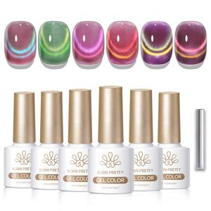 TEMU 오로라 캣아이 젤 세트 아이스 투명 글리터 반딧불이 젤네일 그라데이션 컬러 고광택 선명표현 6종 구성