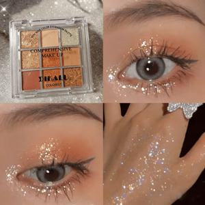 TEMU 오렌지 브라운 9구 아이섀도우 팔레트 데일리하고 부드러운 메이크업 음영부터 글리터까지 한 팔레트로 완성 아이홀, 눈꼬리 글리터, 애교살 메이크업까지 활용 가능 발렌타인데이 선물 추천 / 선물 7g