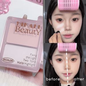 TEMU 듀얼 컬러 매트 하이라이터 컨투어 올인원 팔레트 통근 3분 빠른 메이크업 함몰 부위 밝히기 얼굴 작아 보이게 블러셔·세팅 다기능 듀얼 컬러 자연 너드 메이크업 학생족 저렴한 메이크업 휴대용 보충 고치는 신기 매트 하이라이터 컨투어 블러셔