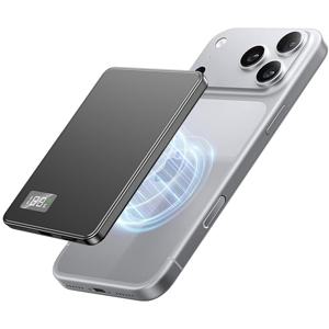 TEMU 로운 8.8mm 초박형 5000mAh 마그네틱 무선 충전기, 스마트 디스플레이가 있는 휴대용 보조 배터리, 15W/PD20 고속 충전, 메탈 케이스