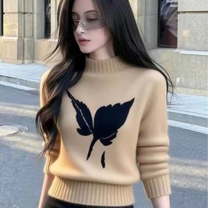 TEMU 카키색 하프 터틀넥 풀오버 소프트 왁스 탑 여성 겨울용 두꺼운 게으른 고급 여성 신상 탑