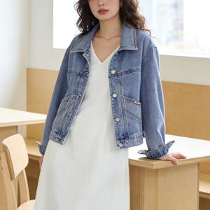 TEMU 여성 봄가을 코트 긴팔 워싱 청자켓 데일리 캐주얼 쇼트 상의 루즈핏 패션 부드럽고 편안한 포켓 슬림소녀 SLIM GIRL