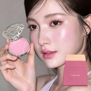 TEMU 하이라이터+퍼프 세트 핑크 촉촉한 발림성 치크 하이라이터 밤 사쿠라 피치 핑크 한 번의 터치로 자연 블렌딩 맑은 물광 피부 표현
