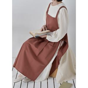 TEMU [] 단정한 심플 무지 옆트임 스커트 원피스 포켓 린넨앞치마