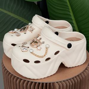 TEMU 2026년 신상 패션 진주 체인 왕관 곰돌이 하이힐 여성 플랫폼 슈즈 8809, 여성 신발