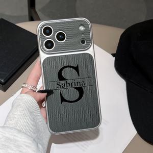 TEMU 아이폰 17 프로 맥스 17에어 호환 맞춤형 이니셜 DIY 대문자 럭셔리 축구 텍스처 합성가죽 폰케이스, 맞춤형 이름 레이저 각인 보호 백커버 올인원 케이스 생일 선물