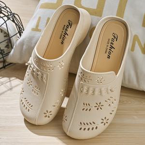 TEMU 여성용 신상 슬립온 신발, 패셔너블 홀로우아웃 플로럴 디자인, 부드럽고 편안한 밑창, 로우힐 캐주얼 슬립온, 가벼운 웨지 힐, 선물, 모임, 파티, 야외 레저에 적합