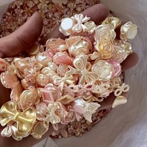 TEMU 150개 레진 수제 비즈 세트 - 골든 로즈 - 별 - 달 - 리본 - 휴대폰 케이스 헤어 클립 아트 진주 로즈 비즈에 적합 - 밝고 생생한 색상, 수공예, 주얼리, 휴대폰 케이스, 헤어 클립, 신발 장식, 장식 비즈용 루스 비즈