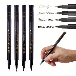 TEMU 핸드레タリング펜 4종 세트, 펜촉 4가지 사이즈, 가는 선과 굵은 선 제어 기능 포함, 초보자 및 아티스트용, 미술 드로잉, 만화 스케치, 스크랩북킹, 저널링, 아시아 서예 예술용 - 플라스틱 표면