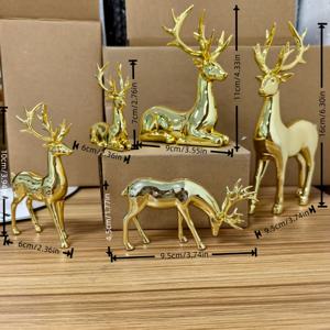 TEMU 황금 엘크 인형 장식품 5개 세트, 정교하게 제작된 수지 조각상, 가정 장식품, 사무실, 침실, 거실 및 기타 책상 장식용으로 적합. 밸런타인데이, 설날, 봄, 크리스마스 장식용 선물로 완벽