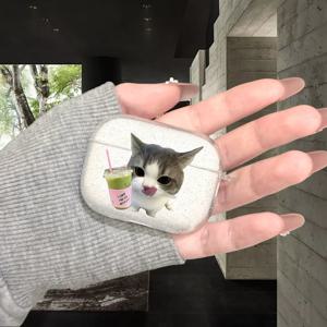 TEMU 아이폰 및 에어팟 3, 4, Pro, Pro 2, Pro 3 공장 도매, 스타일리시하고 다재다능한 이어폰 케이스, 반짝이는 투명 UV 프린트 고양이 및 밀크티 디자인, 에어팟 4, 에어팟 3, 에어팟 Pro 3, 에어팟 Pro 2에 적합