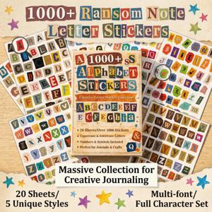 TEMU 스크랩북킹, 저널, DIY 공예에 적합한 1000개 이상의 알파벳 스티커 - 빈티지 랜섬 레터 시트, 대문자/소문자, 숫자, 기호 포함, 콜라주, 저널, 플래너, 카드 제작에 적합한 무광 종이