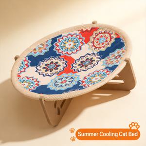 TEMU 고양이 침대 1개, 내마모성 및 스크래치 방지 사이잘, 사계절용, 프린트 패턴이 있는 시원한 여름 침대, 분리형 세탁 가능 반려동물 소파
