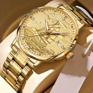 TEMU 배터리 없는 남성용 풀자동 기계식 시계, 스무스 세일링 시리즈, 다기능 야광 올골드 고급스러운 럭셔리 남성용 손목시계, 가족, 파트너, 친구를 위한 선물용으로 적합