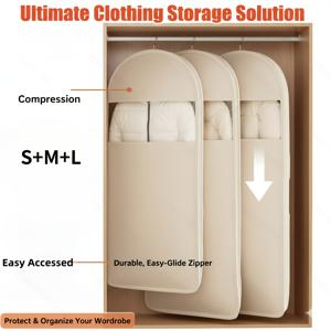 TEMU 3가지 사이즈(90/110/130Cm)의 베이지색 압축 행잉 백. 진공 밀봉으로 공간 절약 40%, 다운 코트 및 겨울 의류에 적합. 투명한 디자인과 튼튼한 지퍼가 특징인 이 럭셔리 보관 백은 공간을 효율적으로 사용할 수 있습니다.