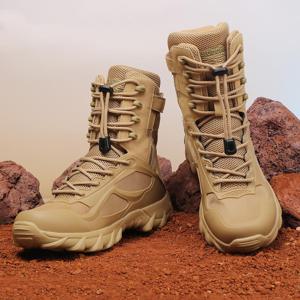 TEMU 통기성 좋은 소재로 제작된 남성용 택티컬 부츠. 사계절 내내 착용 가능하며, 대형 사이즈로 제공됩니다. 사막 여행, 캠핑, 하이킹 및 등산과 같은 야외 활동에 적합하며 편안함을 제공합니다.