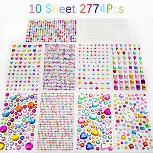 TEMU 2774개 보석 스티커, 자가 점착 공예 보석, 아크릴 라인스톤 하트 스티커, 다양한 모양의 라인스톤 스티커