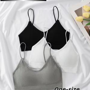 TEMU 여성용 캐미솔 3종 세트, 일상용 브라로 3가지 색상(회색, 검정색, 흰색)으로 제공. 편안하고 우아하며 봄, 여름에 적합하며, 편안함과 피부 친화성을 위해 와이어가 없는 디자인으로 제작되었습니다.