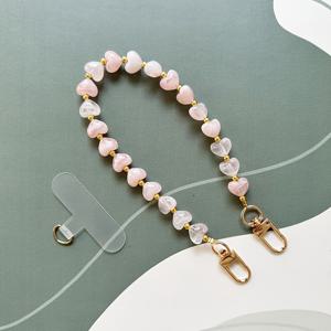 TEMU 패션 컬러풀 창의적인 모조 스톤 하트 휴대폰 체인 발렌타인데이 선물 핸드메이드 아크릴 비즈 휴대폰 펜던트 가방 참
