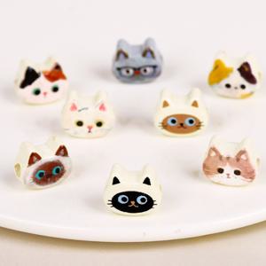 TEMU 10개/12개 귀여운 얼굴 그림이 있는 양면 고양이 비즈 - 구멍이 뚫린 DIY 비즈, 팔찌, 폰 체인, 헤어 액세서리용 - 귀여운 고양이 만들기 및 공예용