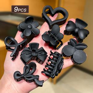 TEMU 9개 블랙 매트 프렌치 빈티지 고급스러운 소형 클로 클립, 세안, 샤워 및 데일리 출퇴근용