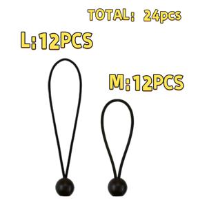 TEMU 블랙 라텍스 신축성 로프 24개 세트, 플라스틱 볼 포함, 야외 캠핑용, 텐트용, 다기능 신축 지지대, 캠핑 추가 용품, 화물 고정 줄, 호스용