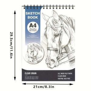 TEMU 플러스 사이즈 나선형 제본 스케치북 - A4 사이즈, 고품질 두꺼운 커버, 두꺼운 종이 페이지, 페인팅 및 스케치에 적합, 다양한 아티스트에게 이상적 | 예술적인 커버 디자인 | 내구성 있는 제본, 생일/크리스마스/선물, 모든 4계절에 적합