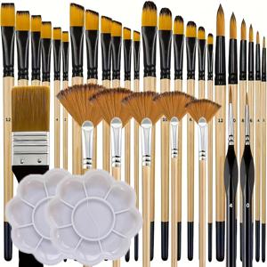 TEMU 34개 아트 스트로크 세트 마스터 레벨 페인팅 세트 초보자 세트, 팔레트 포함, 다양한 종류의 페인트 브러쉬, 물감, 수채화, 유화, 아크릴 페인팅