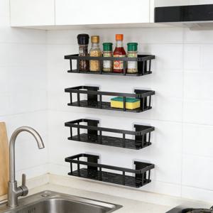 TEMU 고하중 플라스틱 벽걸이형 수납 선반 4개 세트, 고리 2개 포함 - 드릴 없이 접착제/볼트로 설치, 공간 절약형 다층 샤워 수납 선반 시스템, 욕실, 주방 수납, 세면도구, 화장품, 일상용품에 적합 - 조립식