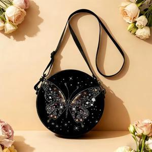 TEMU 1 여성용 숄더백 반짝이는 나비 일러스트 디자인 2D 프린팅, 조절 가능한 어깨끈, 지퍼 잠금, 백팩 스타일 | 캐주얼하고 패셔너블한 크로스바디 백 | 내구성 있는 안감이 있는 재미있는 액세서리