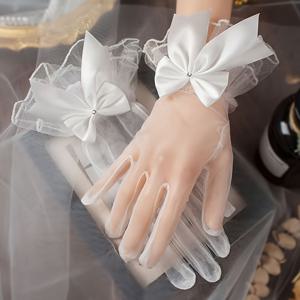 TEMU 화려한 리본 디자인의 짧은 레이스 장갑 한 쌍, 빈티지 프렌치 웨딩 드레스에 완벽