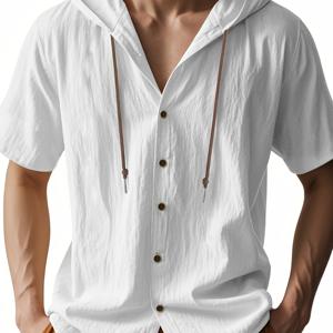 TEMU 2025년 신상 남성 쿠바 셔츠 린넨 후드 반팔 솔리드 캐주얼 비치 셔츠 루즈핏 통기성 스포츠 사이클링 속건성 아웃도어 탑 트렌디한 바캉스 스타일