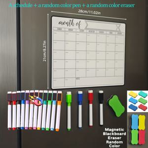 TEMU 자석 냉장고 달력 3종 세트, 6가지 휴일 사용 가능, 자석식 지우개 마커 및 칠반지 지우개 포함. 자석 수채화 마커는 냉장고 표면에 부착 가능하여 보관 및 접근이 용이함. 월간/주간 계획 필기 영역 특징; 재사용 가능한 자석식 계획용 화이트보드, 일정 관리, 알림, 쇼핑 목록에 적합