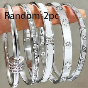 TEMU 2개 랜덤 레트로 패션 스테인리스 스틸 팔찌 세트, 남녀 가족/친구/커플 휴가용